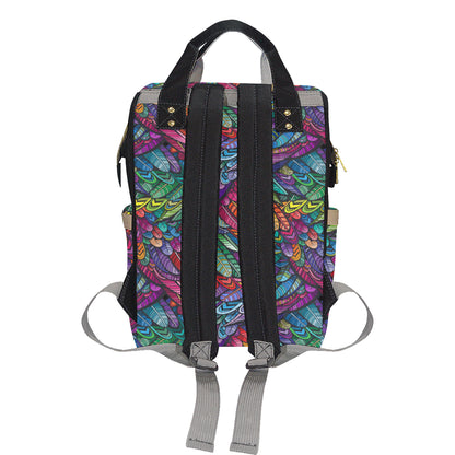 Feather Multicolor Design Print Diaper Bag Backpack
