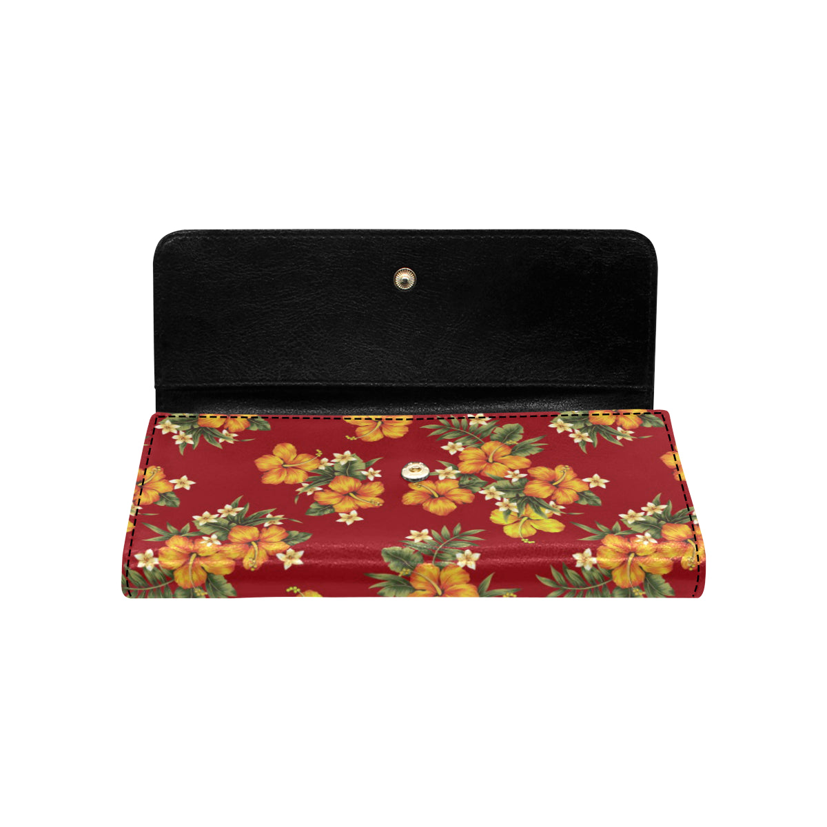 Orange Hibiscus Pattern Print Design HB026 Women's Trifold Wallet