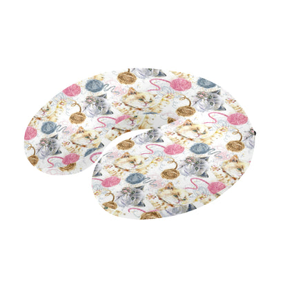 Cat Playing Yarn Pattern Print Design 07 U-Shaped Travel Neck Pillow