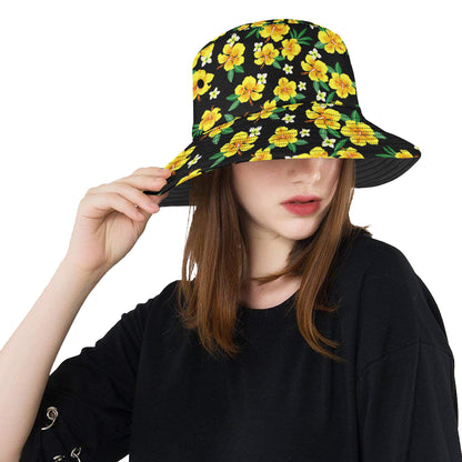 Yellow Hibiscus Pattern Print Design HB08 Unisex Bucket Hat