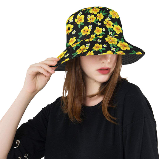 Yellow Hibiscus Pattern Print Design HB08 Unisex Bucket Hat