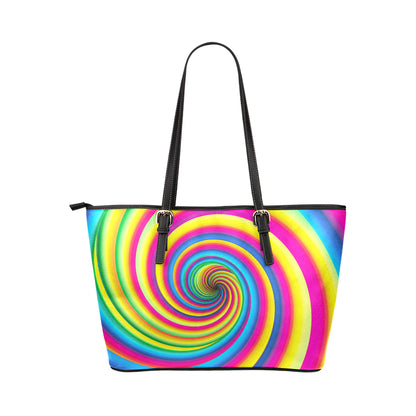 Vortex Twist Swirl Rainbow Design Leather Tote Bag