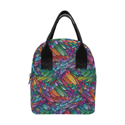 Feather Multicolor Design Print Insulated Lunch Bag
