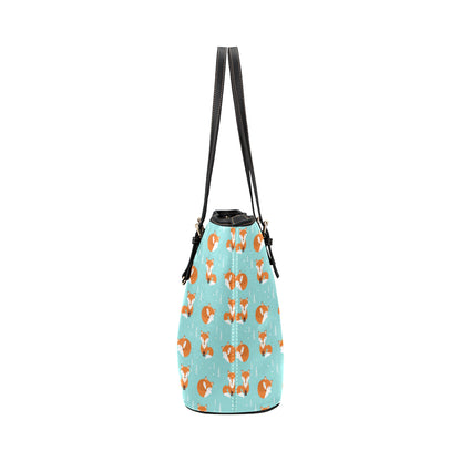 Fox Design Snow Print Pattern Leather Tote Bag