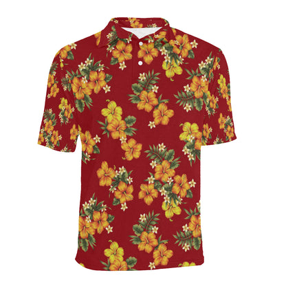 Orange Hibiscus Pattern Print Design HB026 Men Polo Shirt