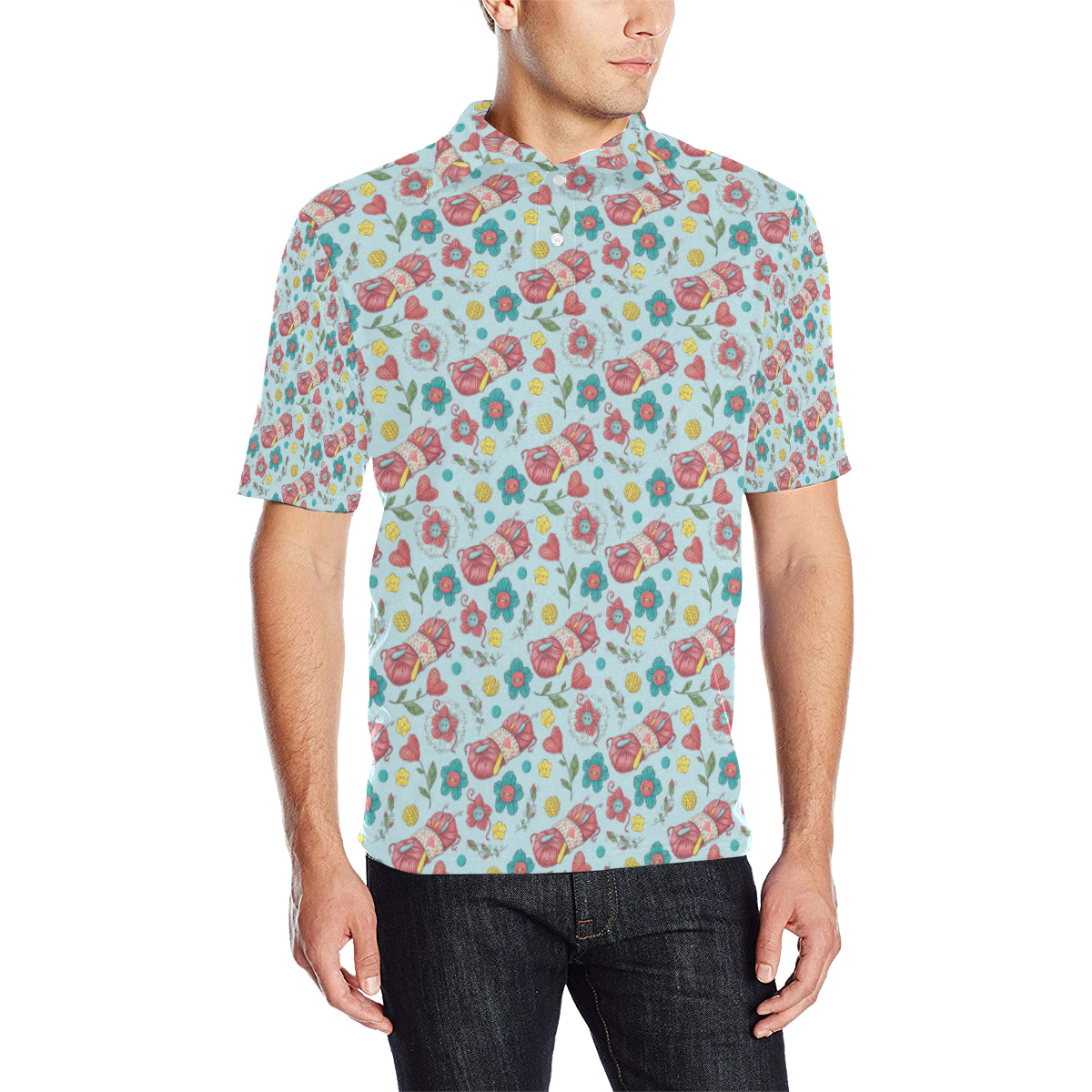 Crochet Pattern Print Design 01 Men Polo Shirt