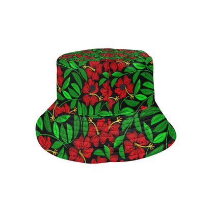 Red Hibiscus Embroidered Pattern Print Design HB03 Unisex Bucket Hat