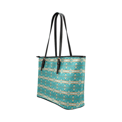 Southwest Native Design Themed Print Leather Tote Bag