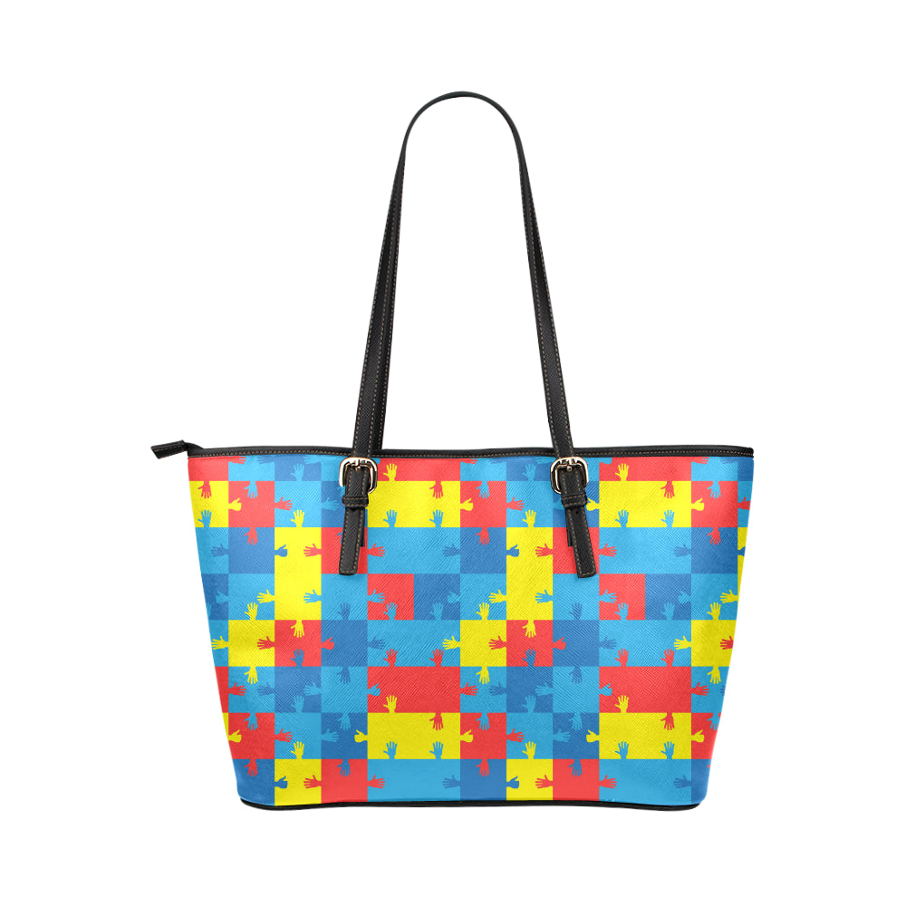 Autism Awareness Design Themed Print Leather Tote Bag