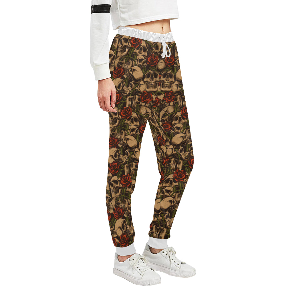 Skull Roses Vintage Design Themed Print Unisex Sweatpants