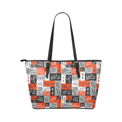 Music Note Design Themed Print Leather Tote Bag