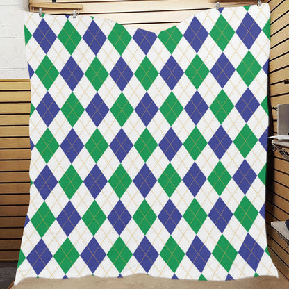Argyle Green Blue Pattern Print Design 03 Premium Quilt