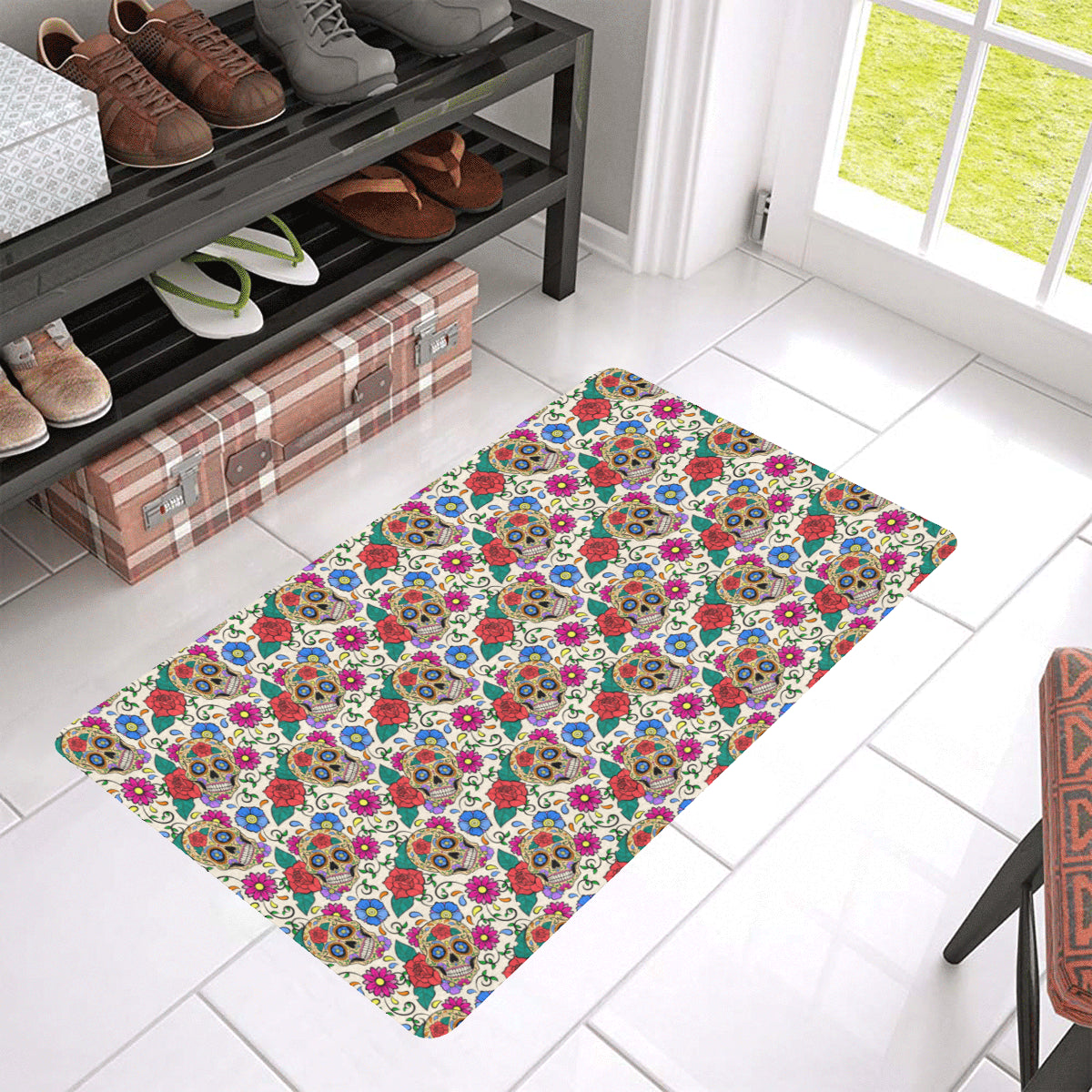 Sugar Skull Colorful Themed Print Rubber Doormat