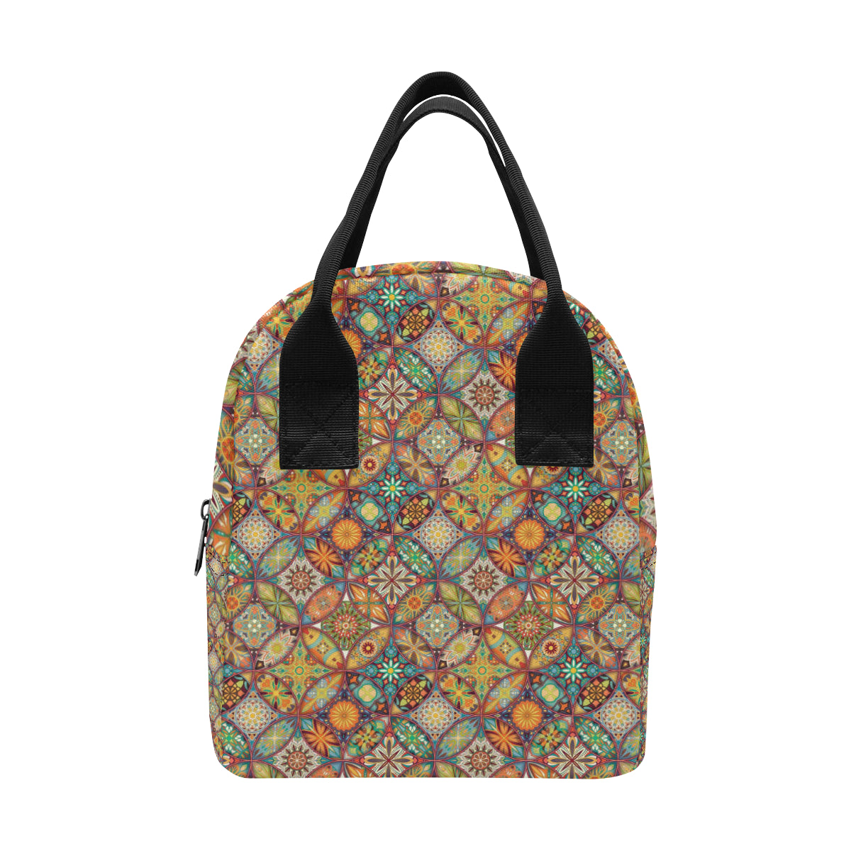 Mandala Flower Themed Design Print Insulated Lunch Bag