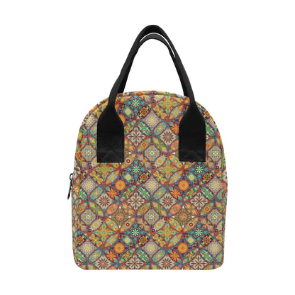 Mandala Flower Themed Design Print Insulated Lunch Bag