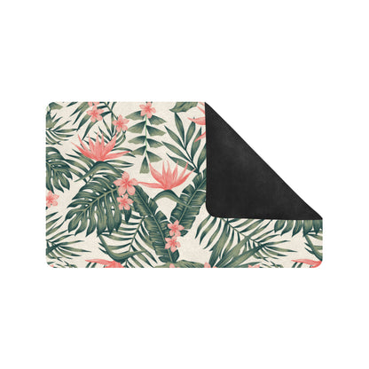 Tropical Flower Palm Leaves Rubber Doormat
