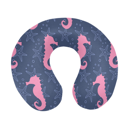 SeaHorse Pink Pattern Print Design 02 U-Shaped Travel Neck Pillow