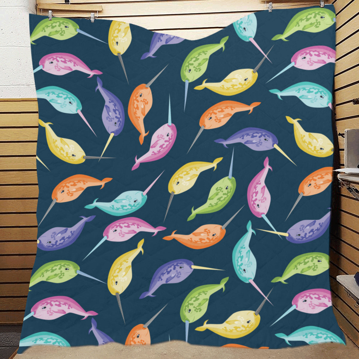 Narwhal Colorful Pattern Print Design 03 Premium Quilt