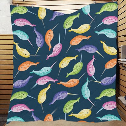 Narwhal Colorful Pattern Print Design 03 Premium Quilt