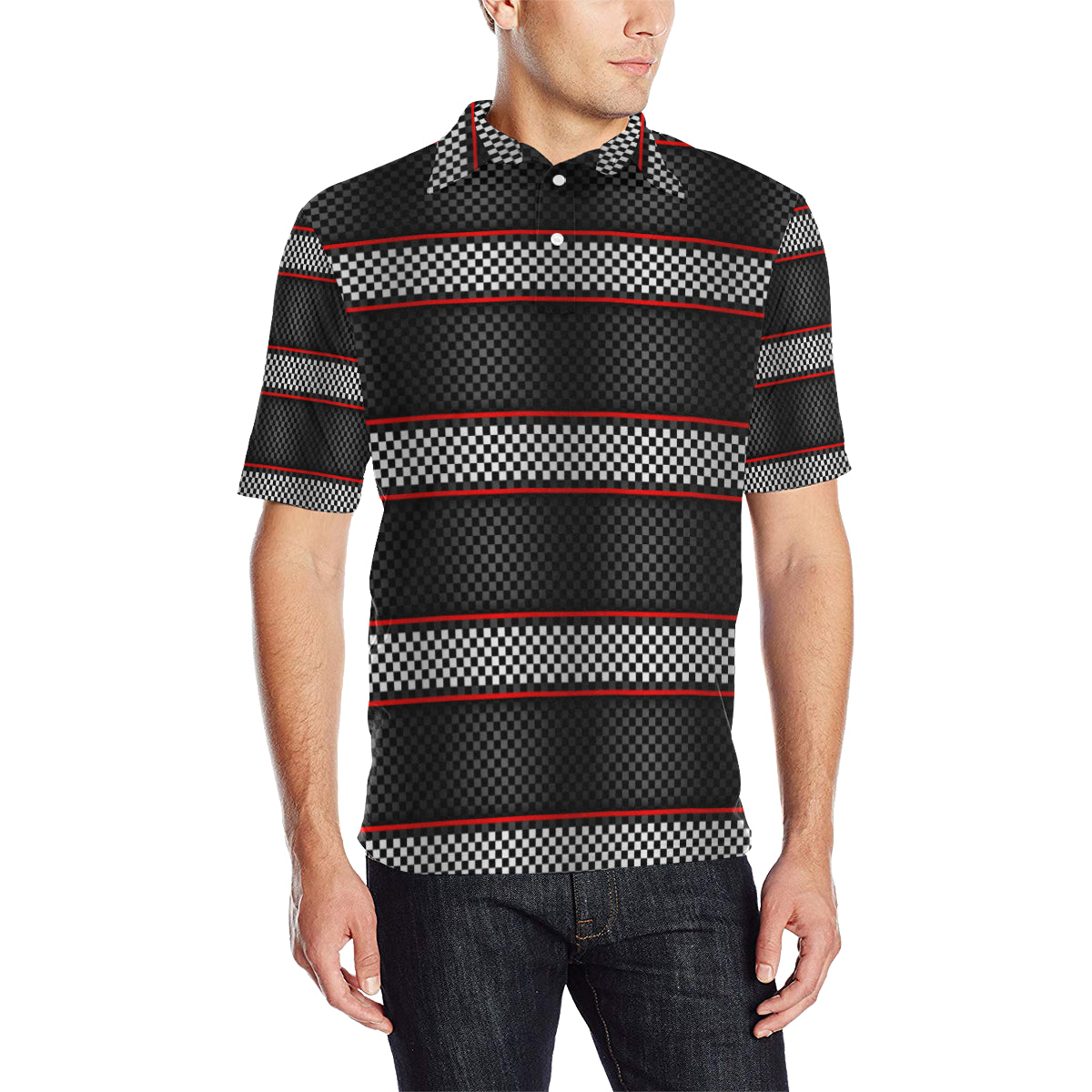 Checkered Flag Red Line Style Men Polo Shirt