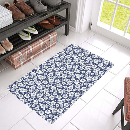 Hibiscus Blue Hawaiian Flower Style Rubber Doormat