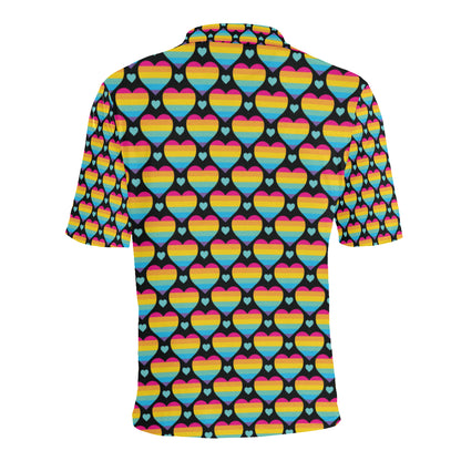 Rainbow Heart Print Pattern Men Polo Shirt