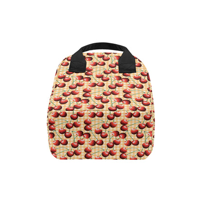 Cherry Orange Plaid Print Insulated Lunch Bag