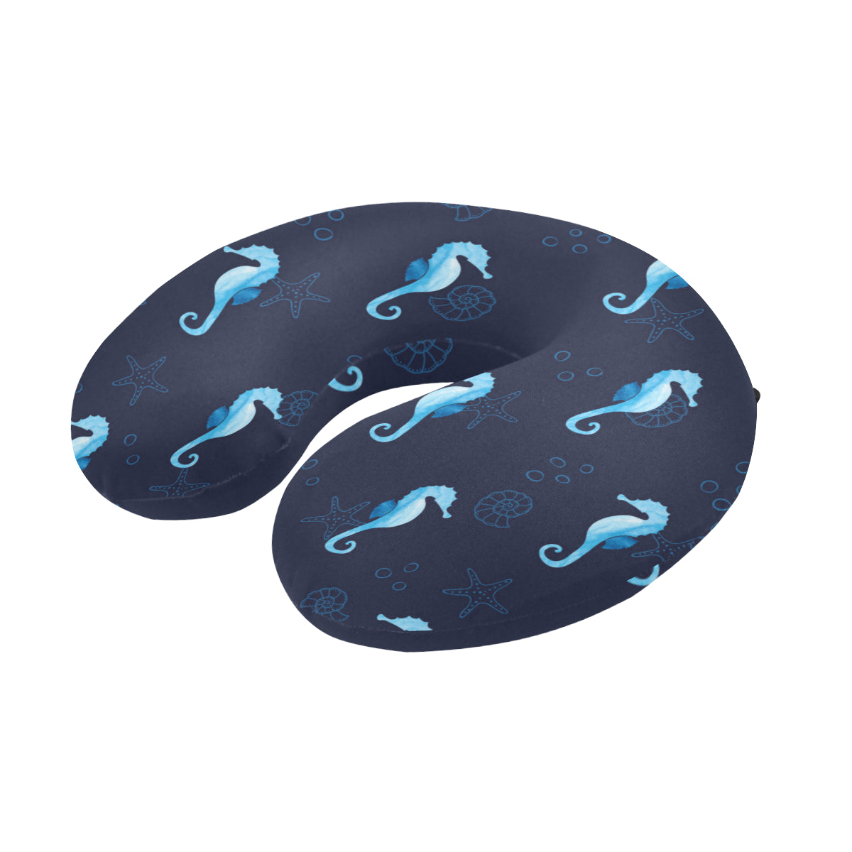 SeaHorse Blue neon Pattern Print Design 03 U-Shaped Travel Neck Pillow