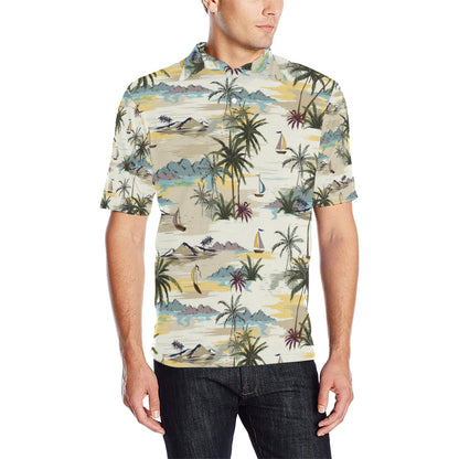 Palm Tree Beach Print Men Polo Shirt