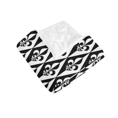 Fleur De Lis Black White Pattern Print Design 02 Premium Quilt