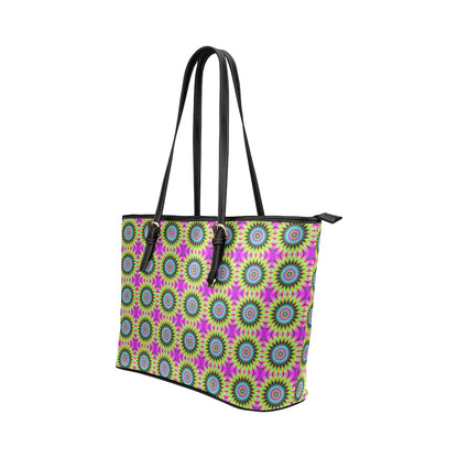 Optical illusion Flower Rainbow Style Leather Tote Bag