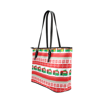 Camper Camping Ugly Christmas Design Print Leather Tote Bag