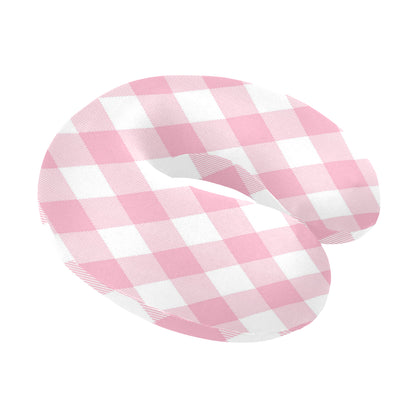 Gingham Pink Pattern Print Design 02 U-Shaped Travel Neck Pillow