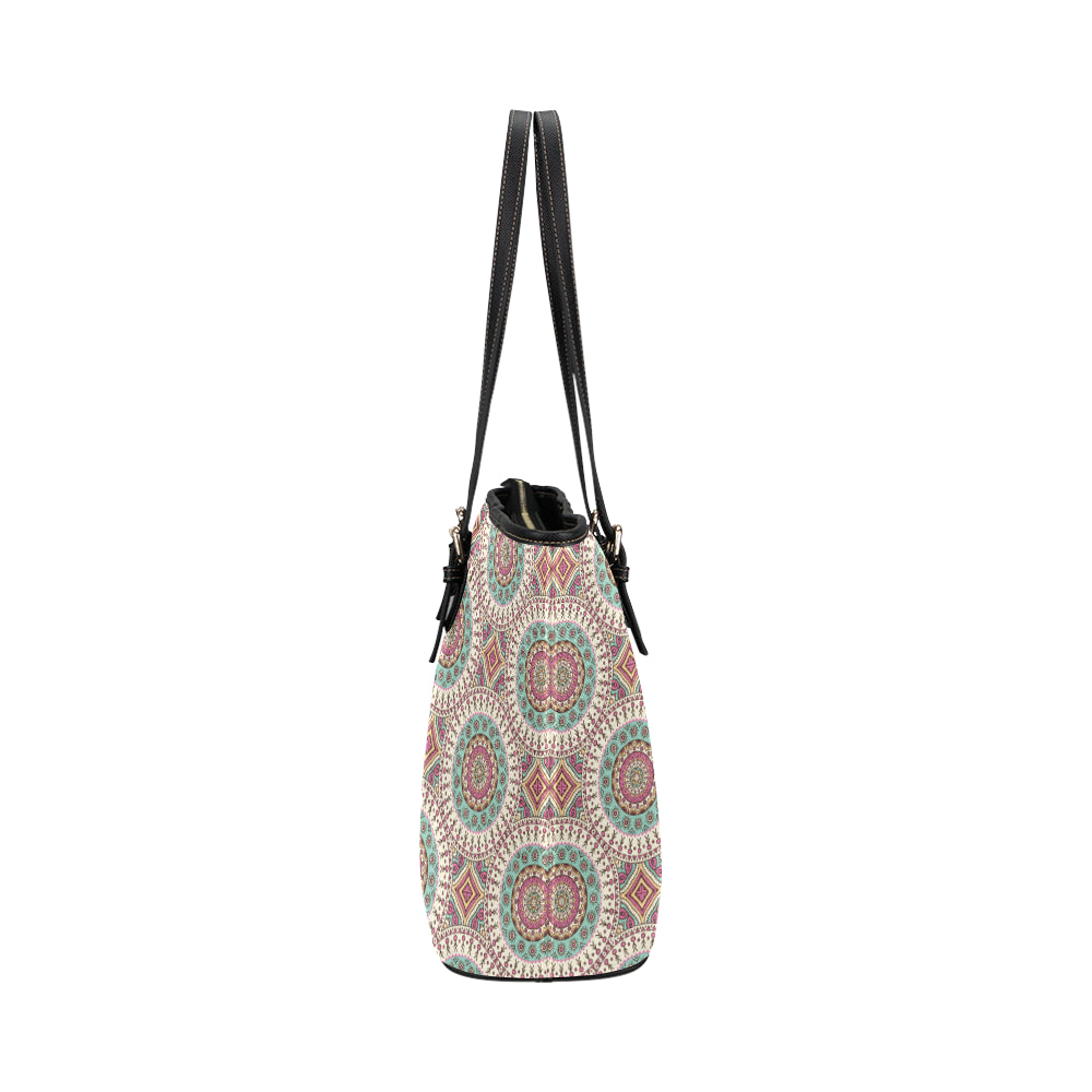 Bohemian Round Style Print Leather Tote Bag