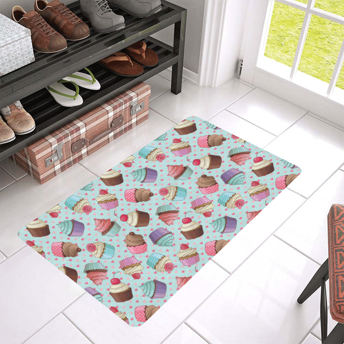 Cupcakes Fancy Heart Print Pattern Rubber Doormat