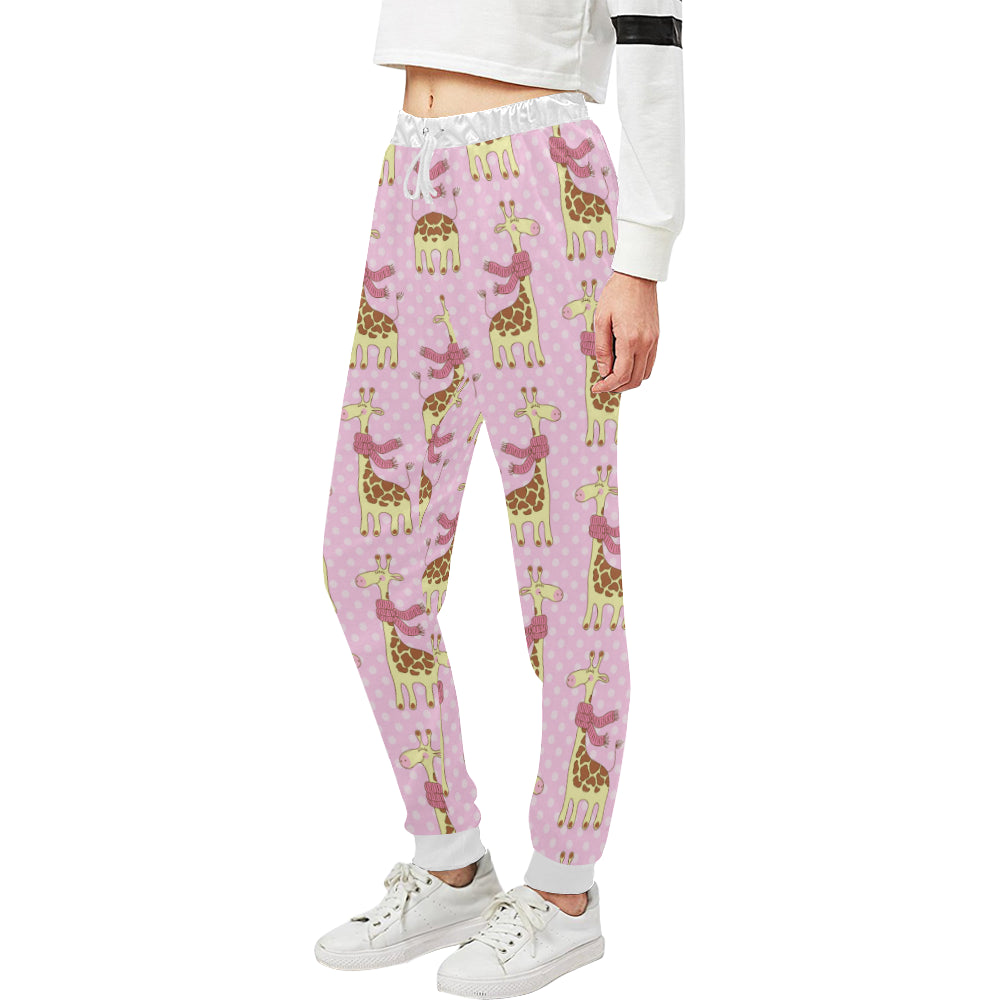 Giraffe Cute Pink Polka Dot Print Unisex Sweatpants