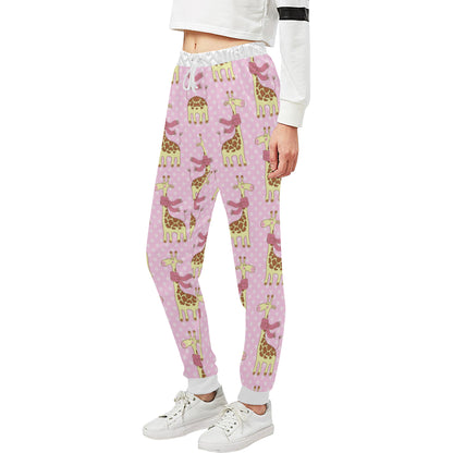 Giraffe Cute Pink Polka Dot Print Unisex Sweatpants