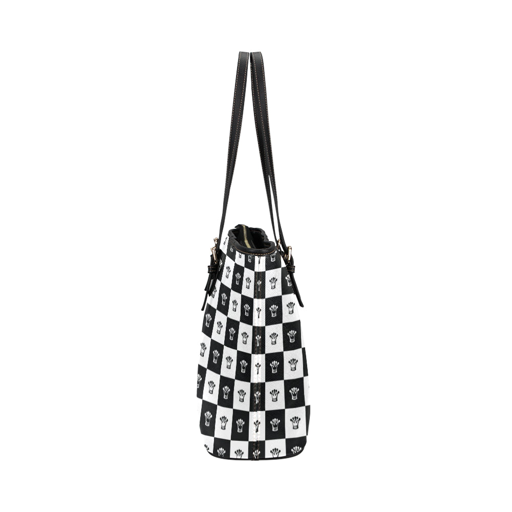 Checkered Flag Crown Pattern Leather Tote Bag