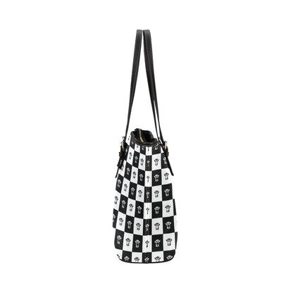 Checkered Flag Crown Pattern Leather Tote Bag