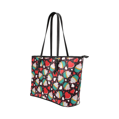 Cupcakes Heart Print Pattern Leather Tote Bag