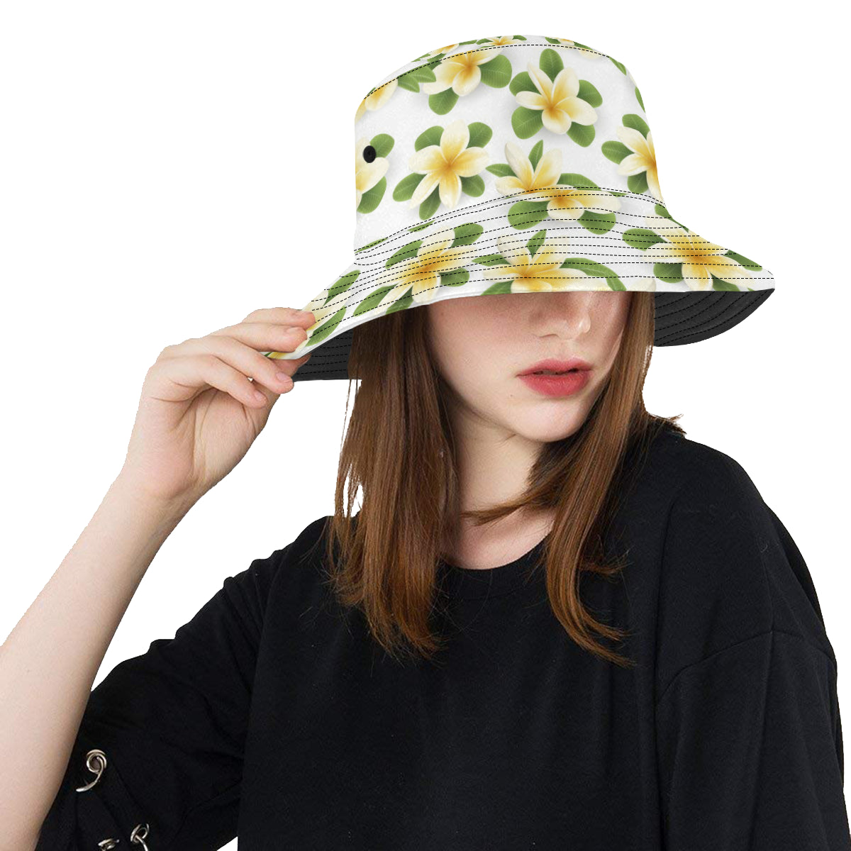 Yellow Plumeria Pattern Print Design PM012 Unisex Bucket Hat
