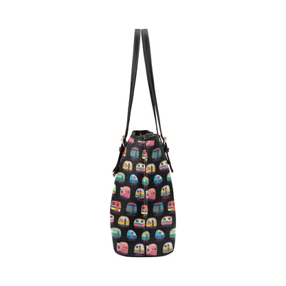 Camper Camping Pattern Leather Tote Bag