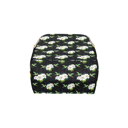 Hummingbird with Flower Pattern Print Design 03 Diaper Bag Backpack