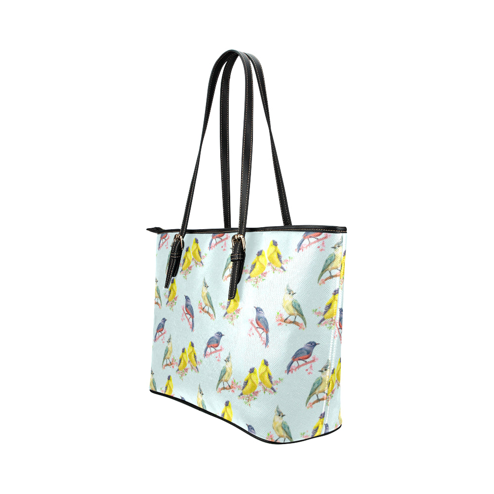 Bird Sweet Themed Print Pattern Leather Tote Bag