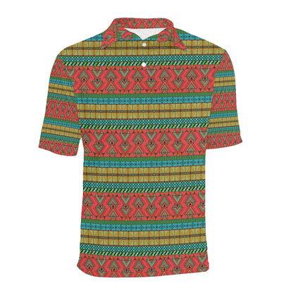 African Colorful Zigzag Print Pattern Men Polo Shirt