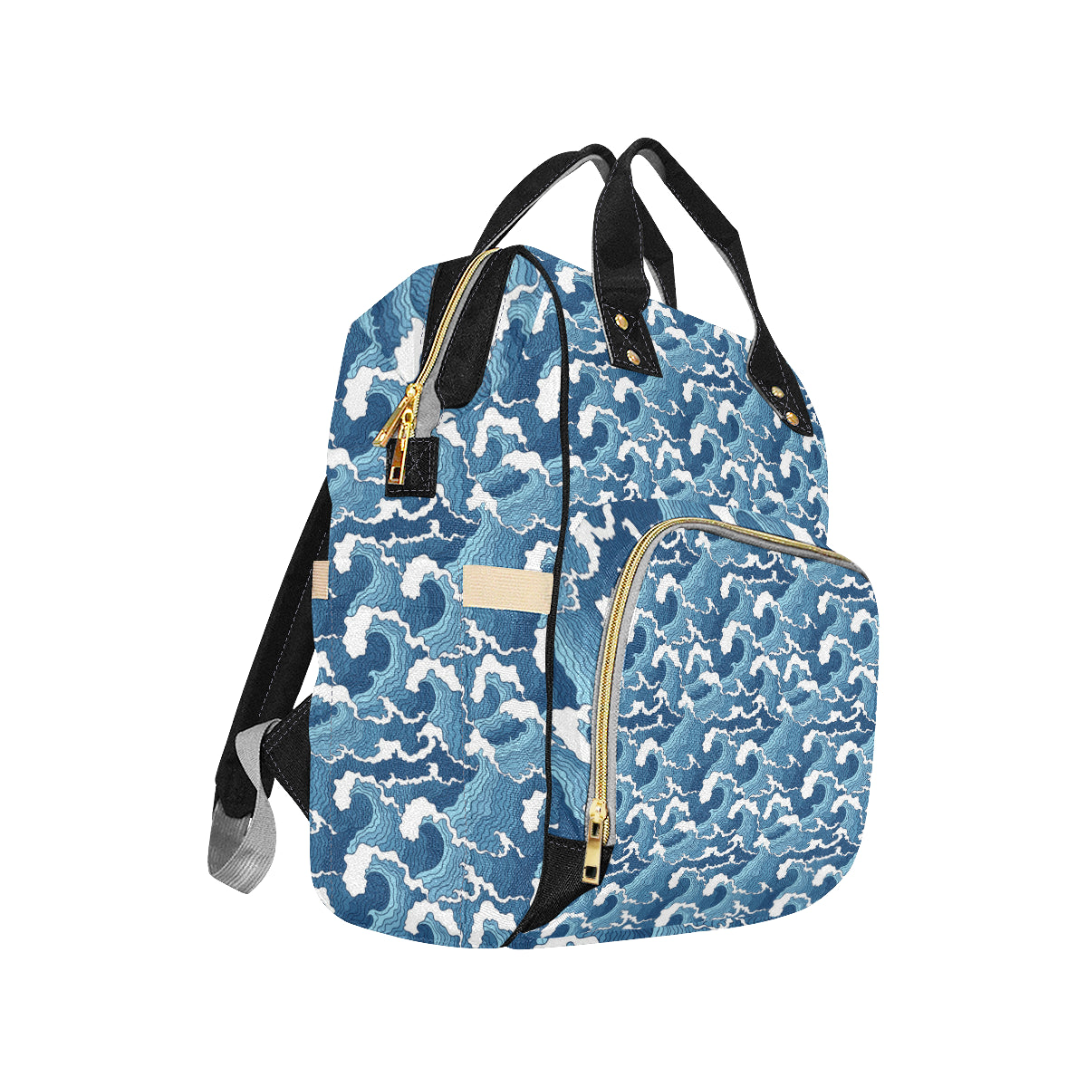 Wave Themed Pattern Print Diaper Bag Backpack