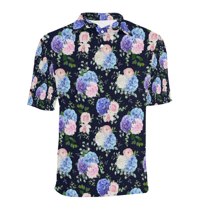 Hydrangea Pattern Print Design HD01 Men Polo Shirt