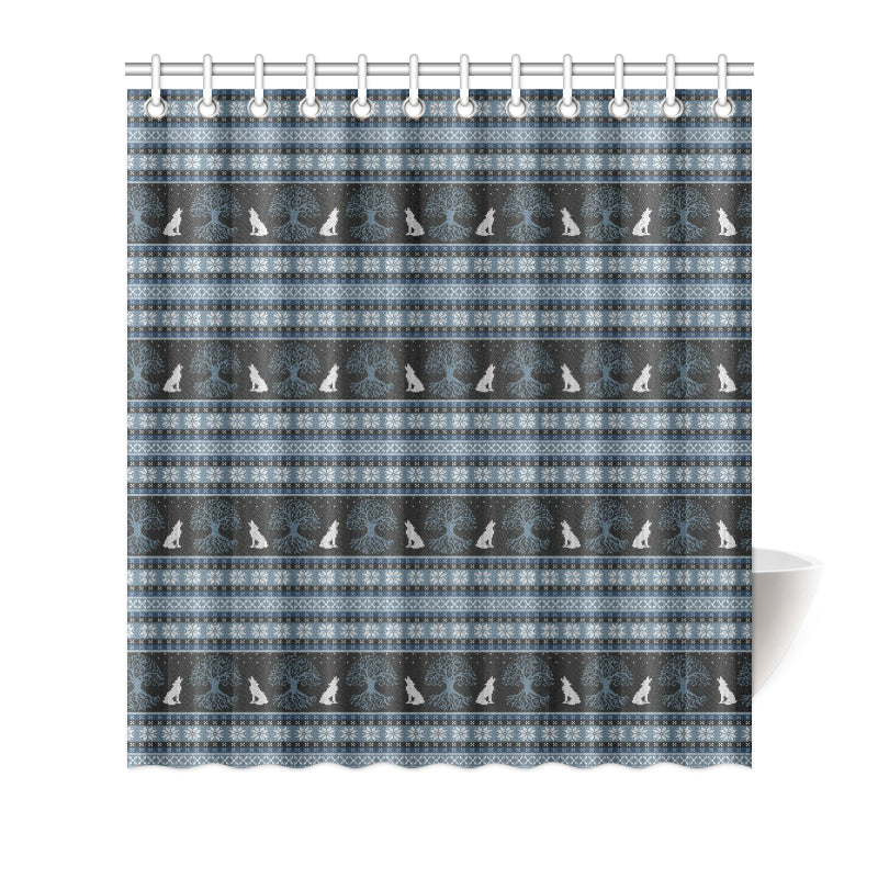 Wolf Tree of Life Knit Design Print Shower Curtain