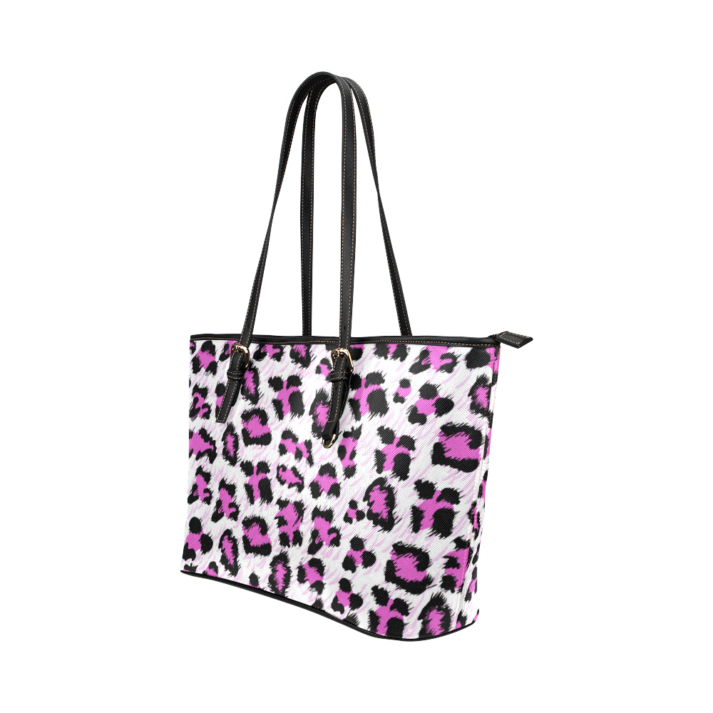 Leopard Pink Skin Print Leather Tote Bag
