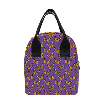 Monarch Butterfly Purple Print Pattern Insulated Lunch Bag